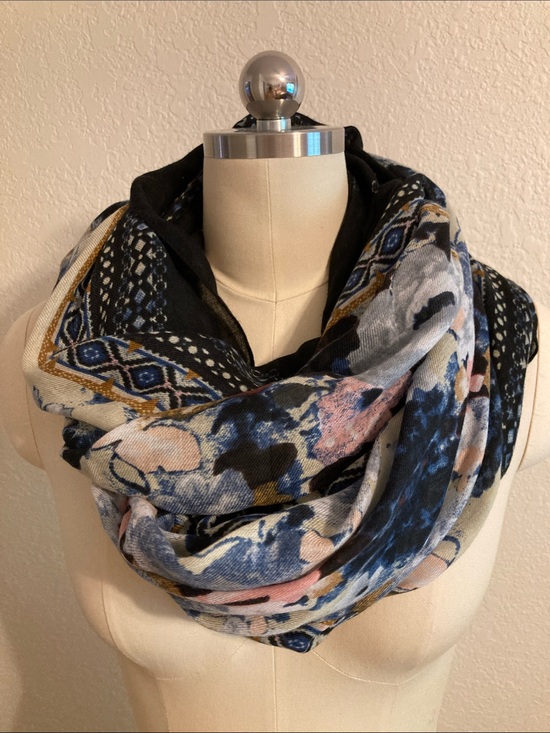 Banana Republic Accessories - Banana Republic Navy Floral Infinity Scarf with Blue, Pink & Gold Accents